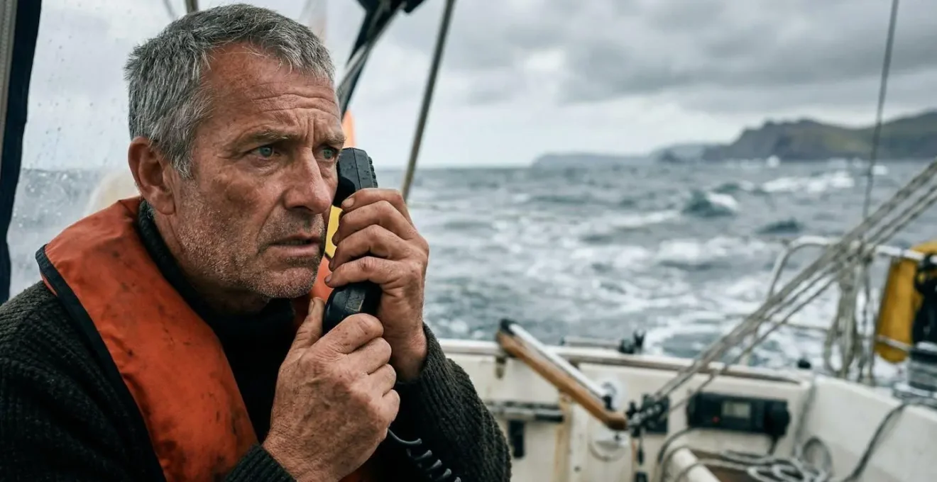 Plaisancier contactant les secours maritimes depuis un bateau en situation d'urgence