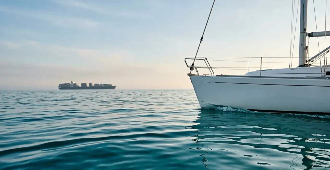 Scène comparative symbolique illustrant l'impact carbone de la navigation de plaisance face au transport aérien