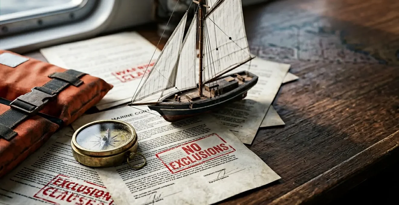 Documentation d'assurance nautique avec clauses d'exclusion et contrat de bateau