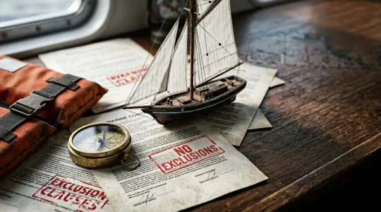 Documentation d'assurance nautique avec clauses d'exclusion et contrat de bateau