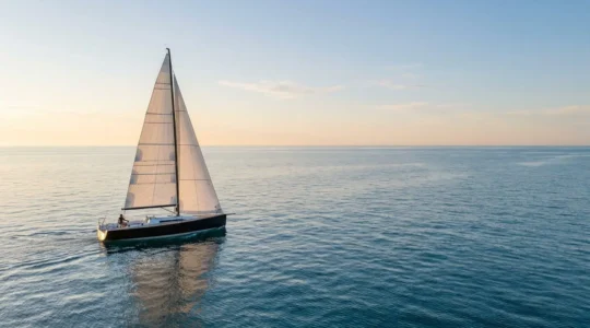Voilier naviguant de manière éco-responsable sur une mer calme avec coque propre