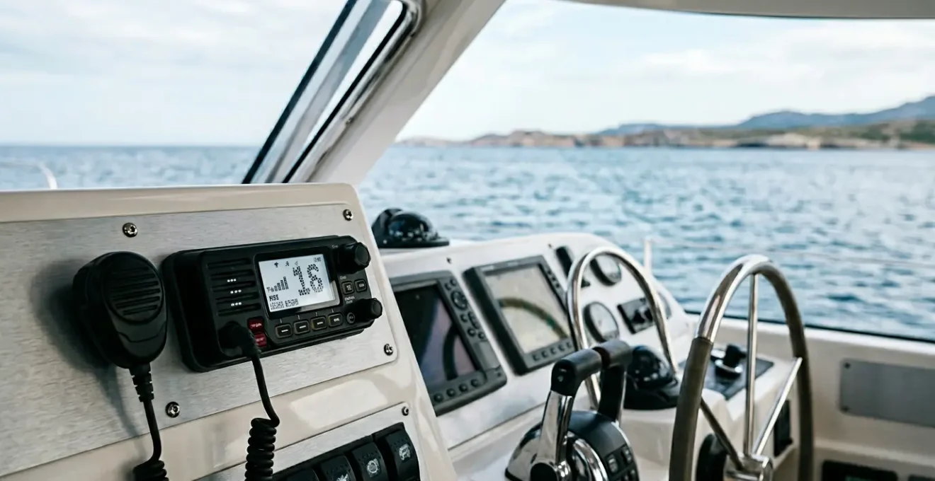 Radio VHF marine à bord d'un bateau de plaisance pour communications de sécurité en mer