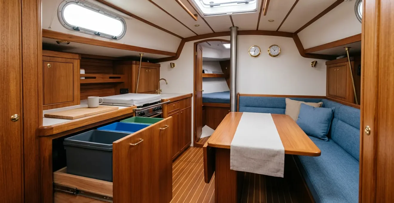 Organisation optimisée des déchets recyclables dans le carré d'un voilier de 35 pieds