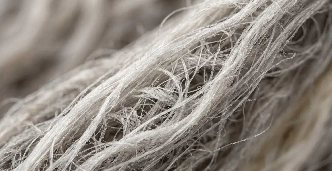 Gros plan sur les fibres d'un textile technique isolant montrant la structure du tissu