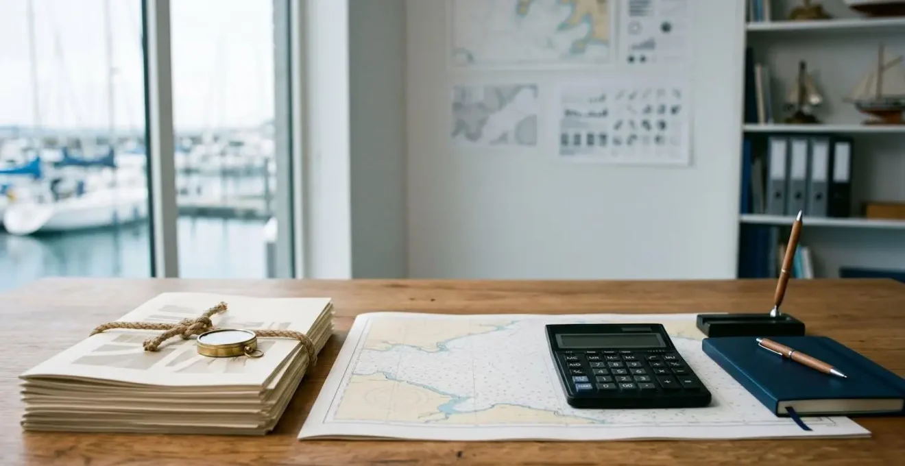 Documents d'expertise marine et évaluation de bateau avec calculatrice